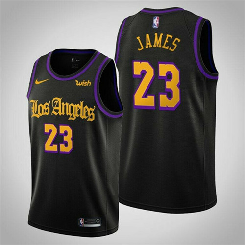 Men's Los Angeles Lakers #23 Lebron James Black City Edition Stitched Jersey